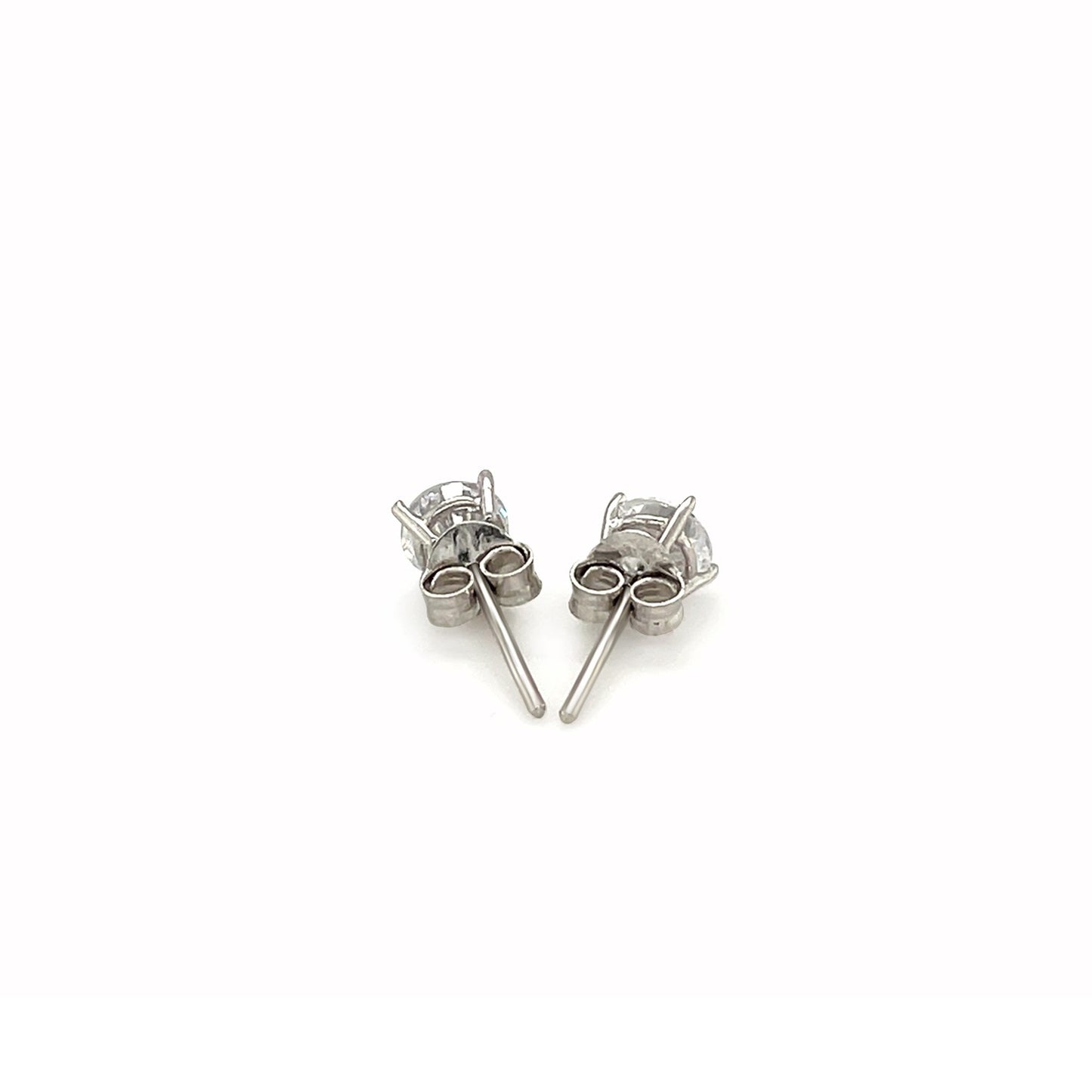 Sterling Silver Stud Earrings with White Hue Faceted Cubic Zirconia(5mm)