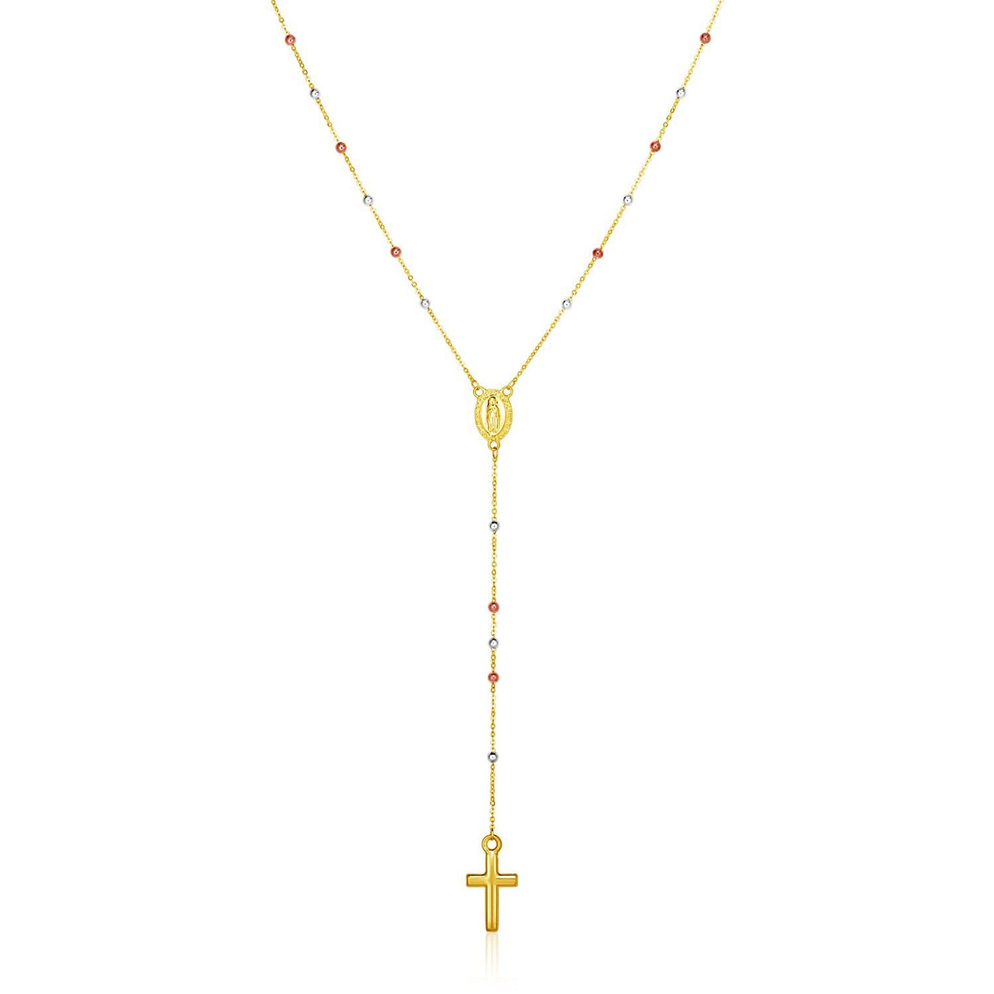 14k Tri Color Gold Lariat Rosary Necklace