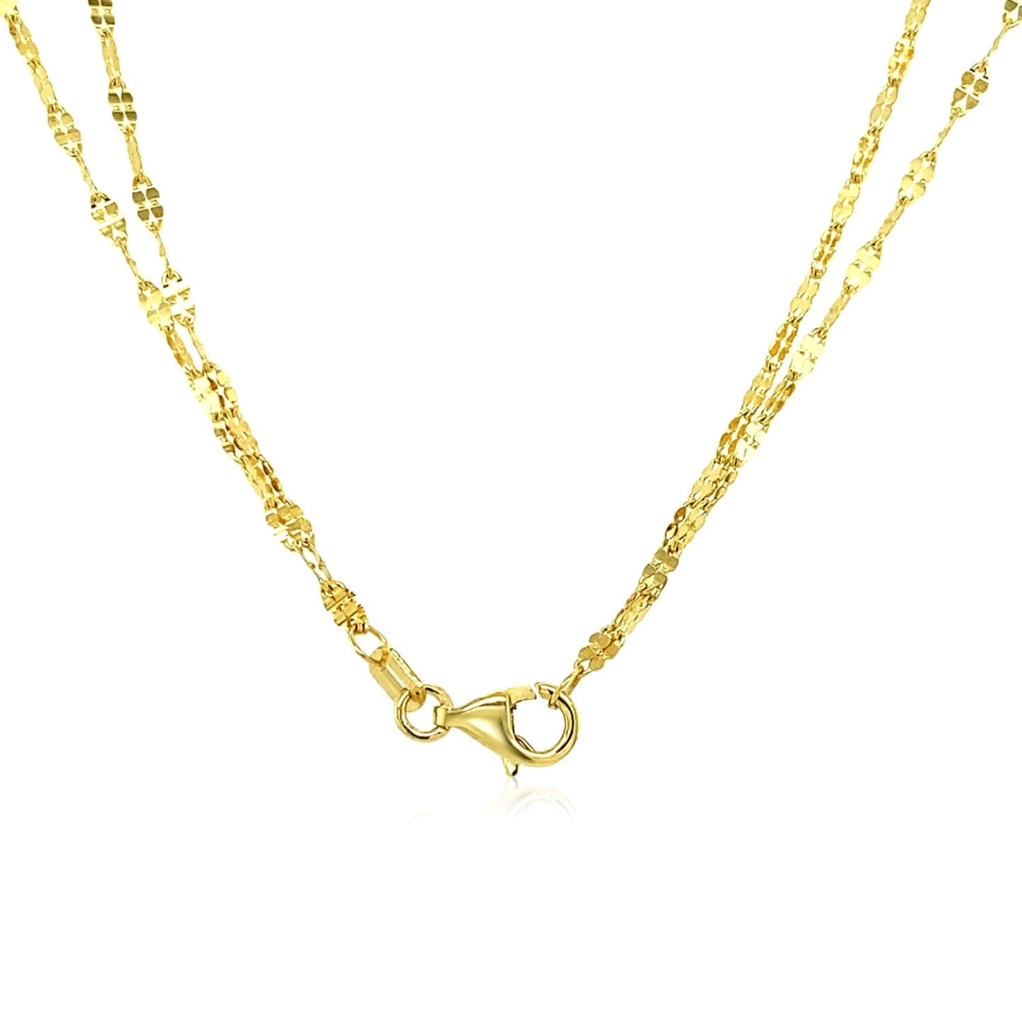 14k Yellow Gold Double Strand Chain with Puffed Heart Lariat Necklace